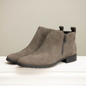 UGG Aureo Ankle Zip Boots NWOT! Sz 10 Slate Gray Suede Boho Chic Trendy CorpCore